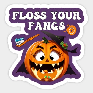 Funny Floss Your Fangs Dental Humor Halloween Sticker